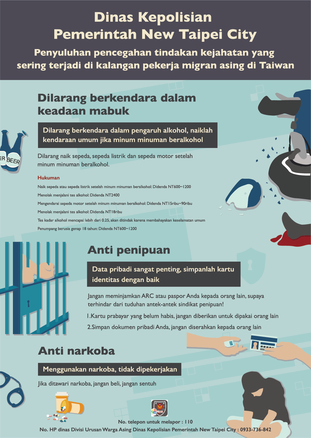 外籍移工犯罪預防宣導海報(印尼語版)